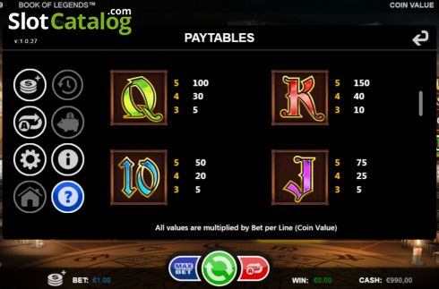 Paytable screen 3. Book of Legends (Games Inc) slot