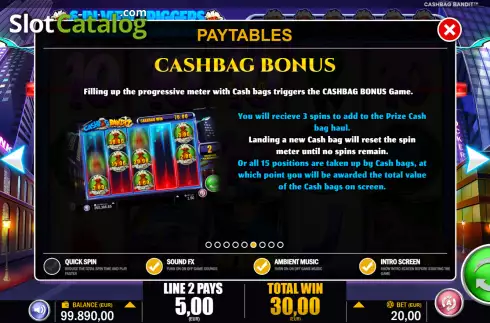Cashbag bonus screen. Cashbag Bandits slot