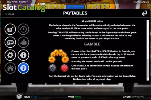 Risk/Gamble screen. Jackpot 60k slot