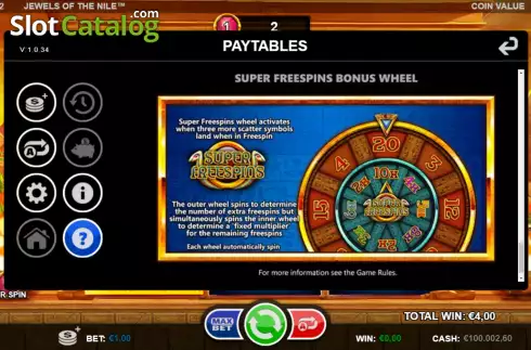 Super FS bonus wheel screen. Jewels of the Nile (Games Inc) slot