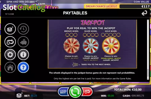 Jackpot bonus game screen. Spin and Win Deluxe (Games Inc) slot
