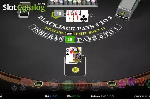Win screen. Single Deck Blackjack (Games Inc) slot