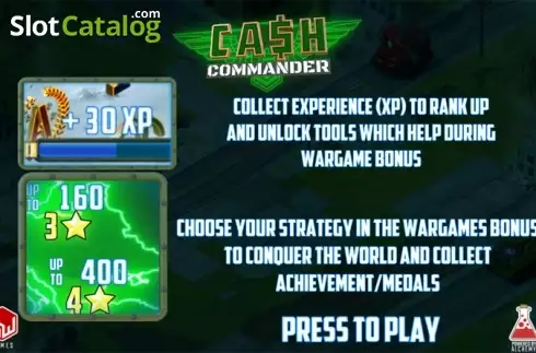 Intro Game screen. Cash Commander slot