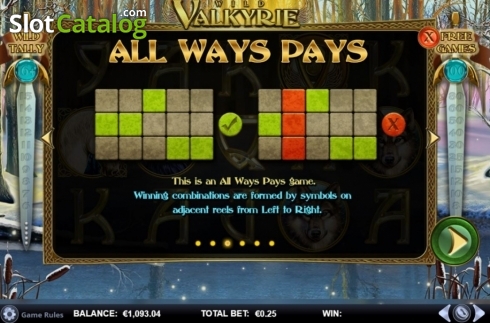 Paylines. Wild Valkyrie slot