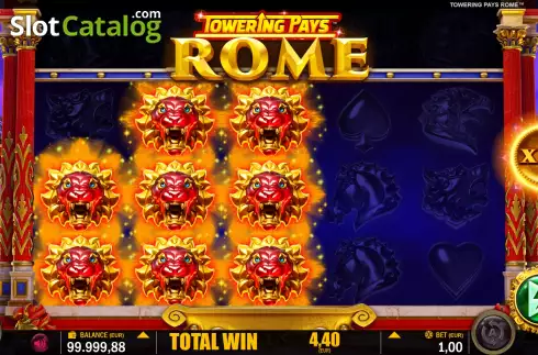 Win Screen. Towering Pays Rome slot