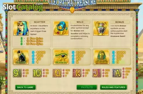 Paytable 1. Cleopatra Treasure slot
