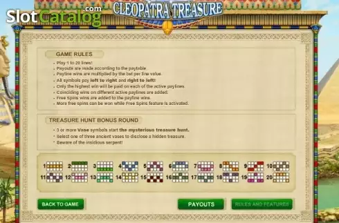 Paytable 2. Cleopatra Treasure slot