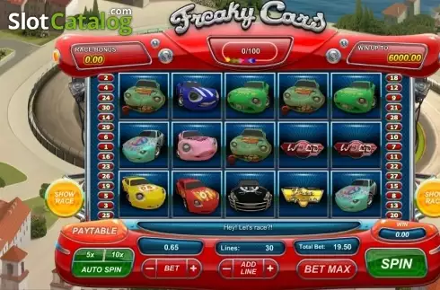 Game Workflow screen. Freaky Cars slot