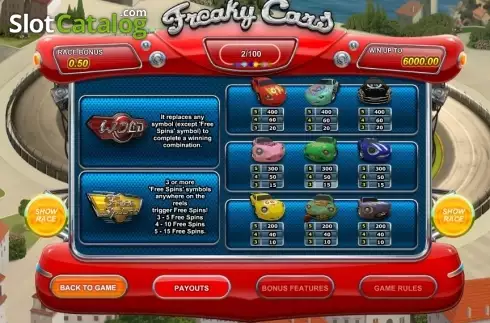Paytable 1. Freaky Cars slot