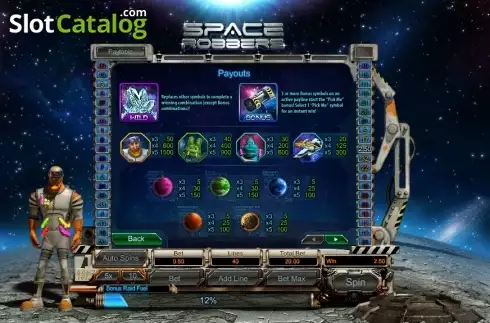 Paytable 1. Space Robbers slot