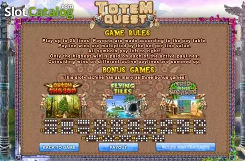 Paytable 2. Totem Quest slot