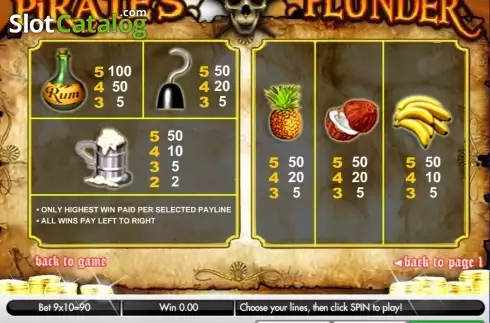 Paytable 2. Pirate's Plunder (Gamesys) slot