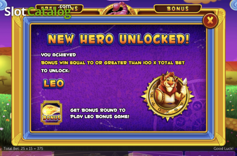 New Hero Unlocked screen. Horoscope Heroes slot
