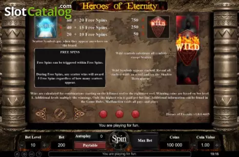 Free Spins screen. Heroes of Eternity slot