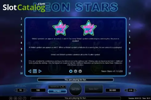 Special symbols screen. Neon Stars slot