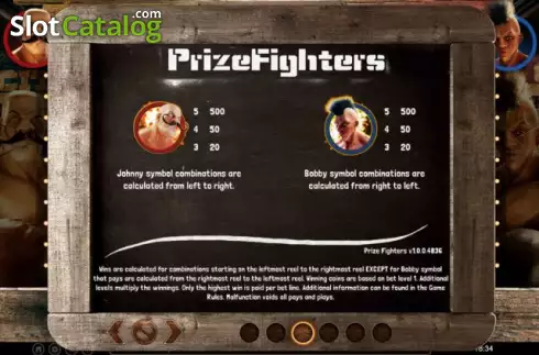 Paytable screen. Prize Fighters slot
