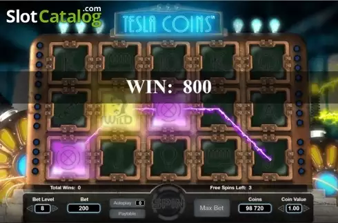 Free Spins Win Screen. Tesla Coins slot