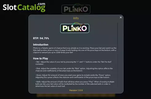 Rules Screen. Plinko (Gaming Corps) slot