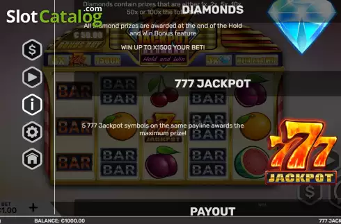Game Features screen 2. 777 Jackpot Diamond slot