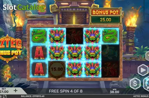 Free Spins Gameplay Screen. Aztec Bonus Pot slot