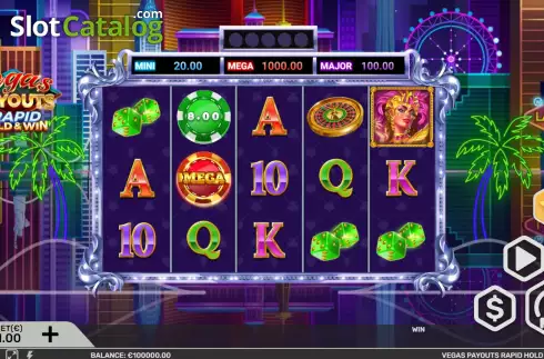 Game screen. Vegas Payouts Rapid Hold and Win slot