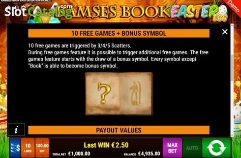 Features. Ramses Book Easter Egg slot