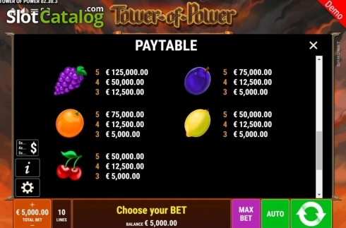 Paytable 3. Tower of Power slot