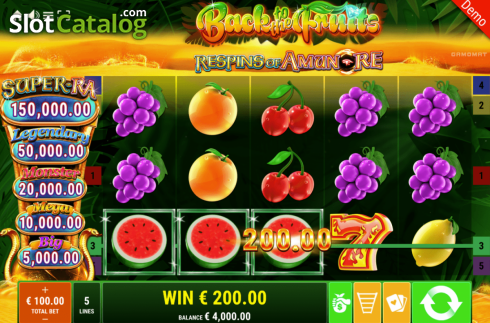 Win Screen. Back to the Fruits Respins of Amun-Re slot