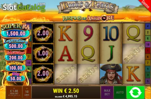 Free Spins Win Screen. Books and Pearls Respins of Amun-Re slot