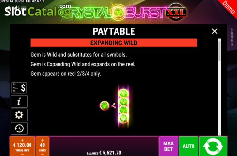 Paytable. Crystal Burst XXL slot