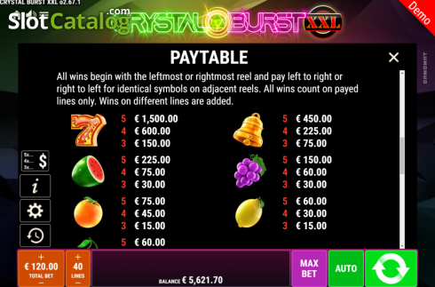 Paytable 2. Crystal Burst XXL slot