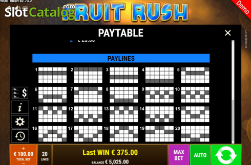 Bildschirm9. Fruit Rush (Gamomat) slot