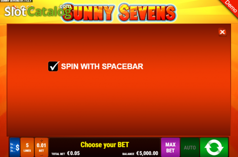 Paytable. Sunny Sevens slot