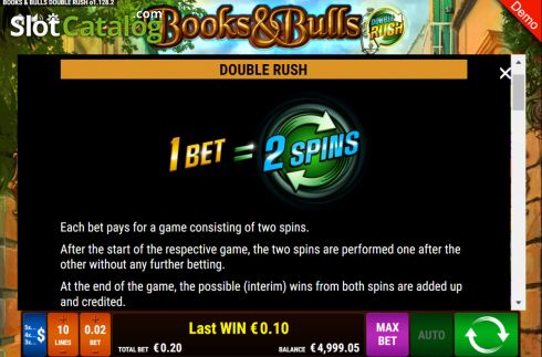 Double Rush feature screen. Books and Bulls Double Rush slot