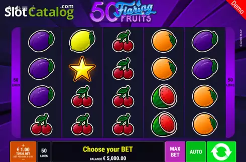 Game Screen. 50 Flaring Fruits slot