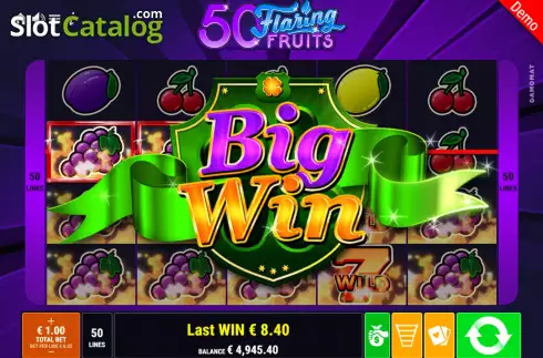 Big Win Screen. 50 Flaring Fruits slot