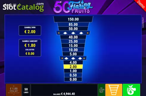Gamble Game Screen. 50 Flaring Fruits slot