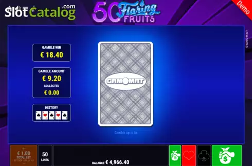 Gamble Game Screen. 50 Flaring Fruits slot