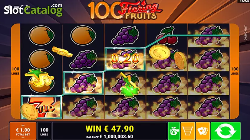 100 Flaring Fruits Big Win Screen