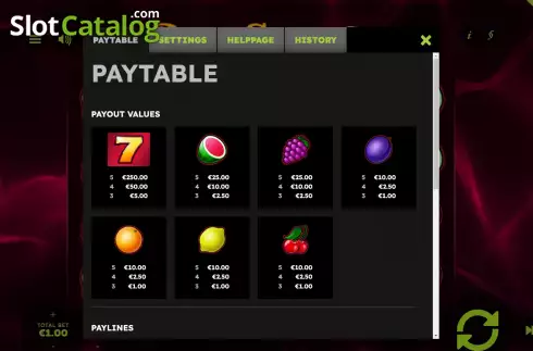 Paytable Screen. Royal Seven XXL Deluxe slot