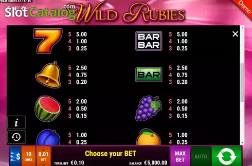 PayTable Screen 2. Wild Rubies slot
