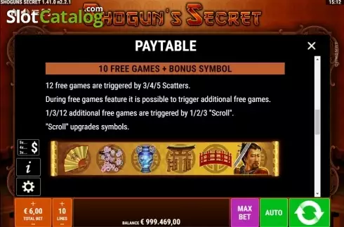 Paytable 3. Shogun’s Secret slot