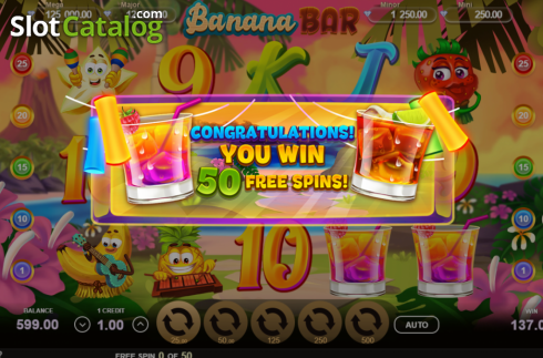 Free Spins screen. Banana Bar slot