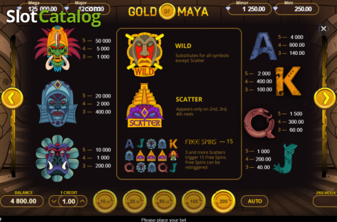 Paytable screen 1. Gold of Maya slot