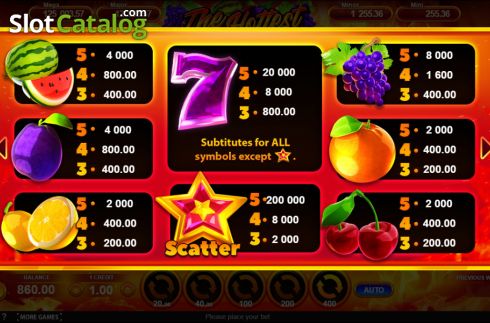 Paytable screen. The Hottest Game slot