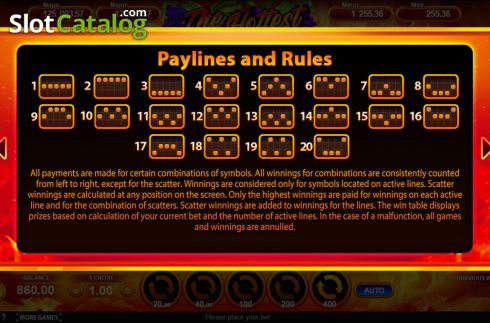 Paylines screen. The Hottest Game slot