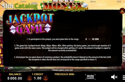 Jackpot screen. Make Money Rich Edition slot