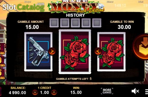 Risk game screen. Make Money Rich Edition slot