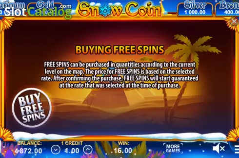 Buy Feature screen. Snow Coin: Hold The Spin slot