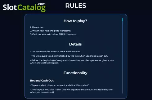 Rules Screen. Pilot Coin slot